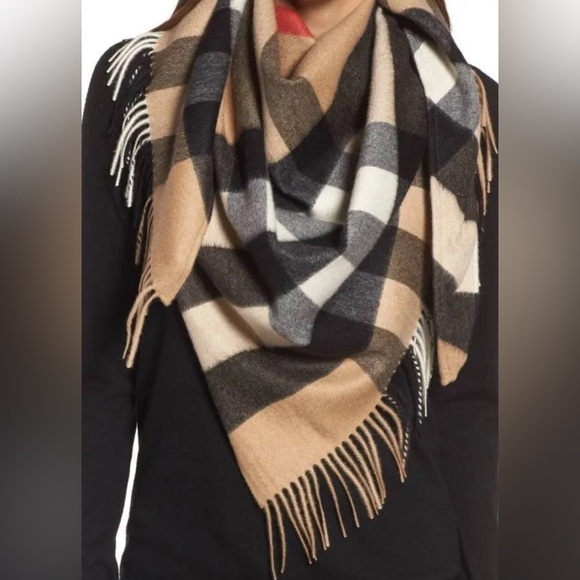 NEW 💕 XL BURBERRY LONDON Gray Half Mega Giant Check Cashmere Scarf Shawl Wrap - Picture 11 of 12